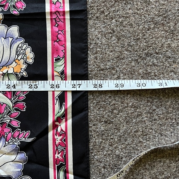 Vintage 80s Black Pink Colourful Flowers Floral Scarf Prairie Cottagecore Boho - Picture 10 of 12